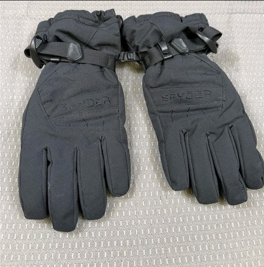 Spyder Ski Gloves Youth Large Black Leather Palm Insulated Ski Snowboard Winter